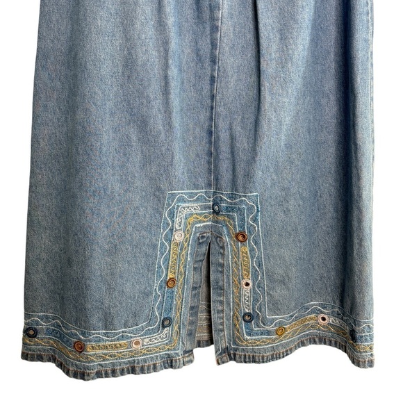 VTG Denim Maxi Skirt Small Elastic Waist Embroidered Y2K Modest Cottagecore 90's - Picture 5 of 13